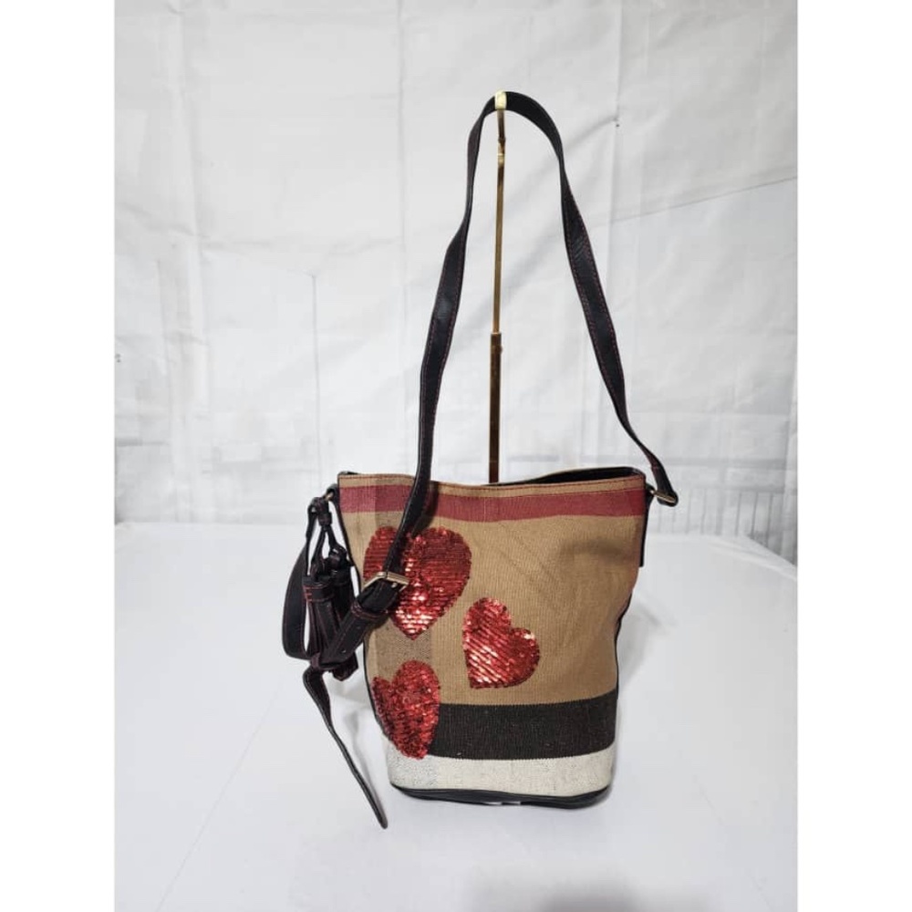 Authentic Burberry Ashby House Check Canvas with Sequins Mini Bag